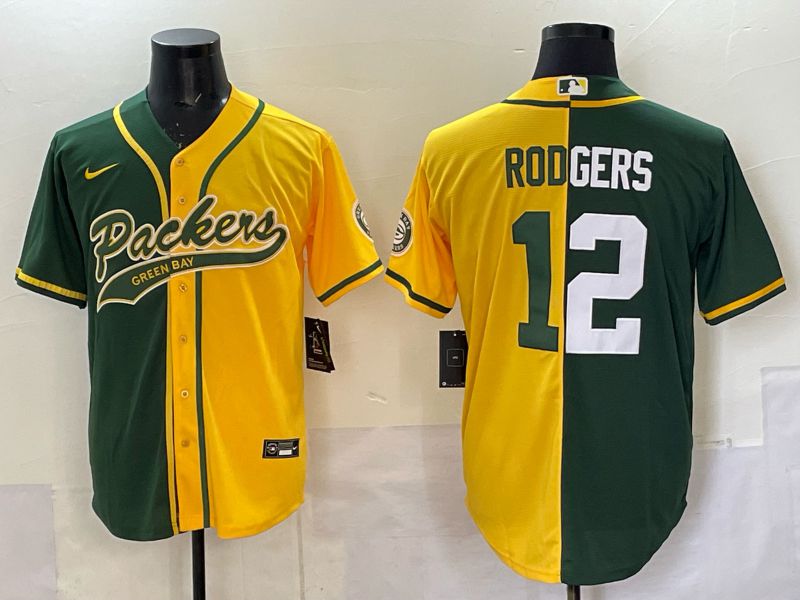 Men 2025 Green Bay Packers #12 Rodgers Green yellow Joint Name Nike Limited NFL Jersey style 001->green bay packers->NFL Jersey